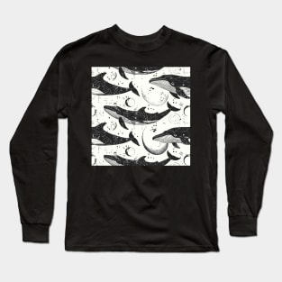 Whales, lines and moon pattern Long Sleeve T-Shirt